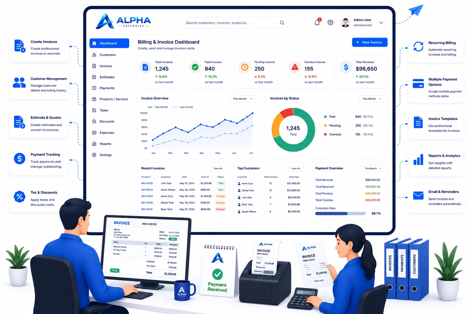 Billing and Invoice Software Dashboard for Business Payment Management